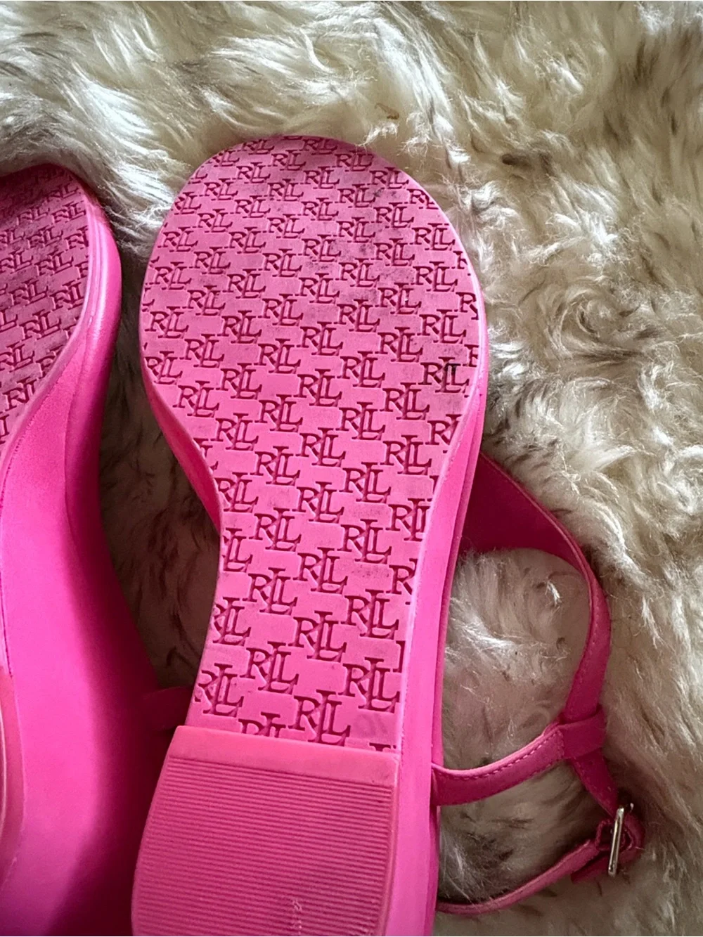 Ralph Lauren Jeannie Hot Pink low Wedge dressy designer hamptons Thong Sandals 8